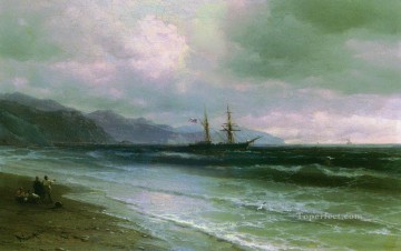 landscape with a schooner 1880 Romantic Ivan Aivazovsky Russian Oil Paintings